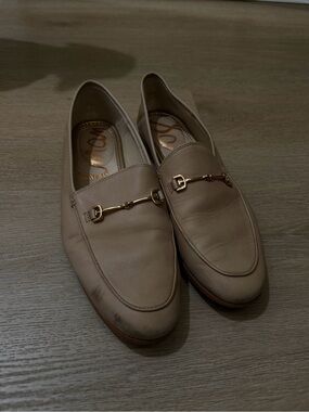 Sam Edelman Classic Taupe Leather Loafers with Gold Bit